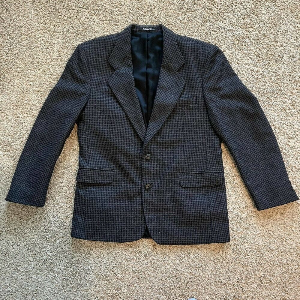 Lambswool Cashmere Houndstooth Mens 42R Sport Coat Fenzia Italy Gray/Navy Jacket